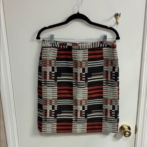 Boss Geometric Pencil Skirt in Red, Black & Cream Sz 6